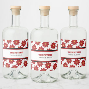 Etiqueta Para Botella De Licor Floral Geométrico Rojo y Dorado