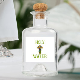 Etiqueta Para Botella De Licor Flores de manantial de cruz vintage agua santa