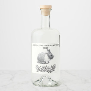 Etiqueta Para Botella De Licor Fluffy el conejo. Dibujo de lápiz Monocromo Negro