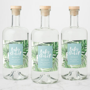 Etiqueta Para Botella De Licor Folitis tropical de diseño azul ducha de bebé mo