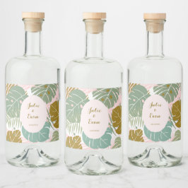 Etiqueta Para Botella De Licor Follaje Tropical - Patrón de Hoja de Monstera y Pa