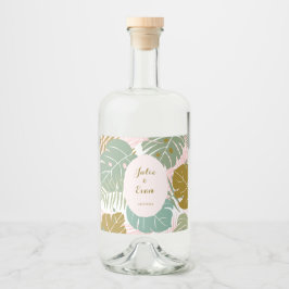 Etiqueta Para Botella De Licor Follaje Tropical - Patrón de Hoja de Monstera y Pa