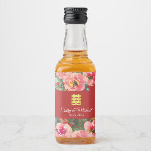 Etiqueta Para Botella De Licor Fondo de flor rosa símbolo de doble felicidad