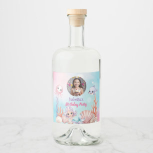 Etiqueta Para Botella De Licor Foto de sirena bajo el cumpleaños del mar