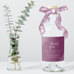 Etiqueta Para Botella De Licor FrilSilver sobre Cassis Boda Púrpura Gracias