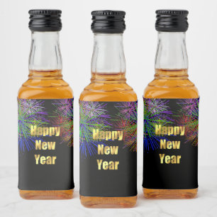 Etiqueta Para Botella De Licor Fuegos artificiales de la fiesta de Nochevieja