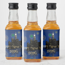 Etiqueta Para Botella De Licor Fuegos artificiales de Nochevieja a medianoche Luz