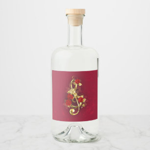 Etiqueta Para Botella De Licor Golden Treble Clef con flores Rosas