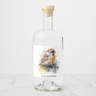 Etiqueta Para Botella De Licor Gorrión Acuarela Rústica, personalizado