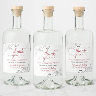 Etiqueta Para Botella De Licor Gracias a Silver Lace y Crimson Red White Boda