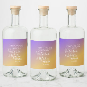 Etiqueta Para Botella De Licor Gradiente Ombre Púrpura Amarillo Atardecer Boda  