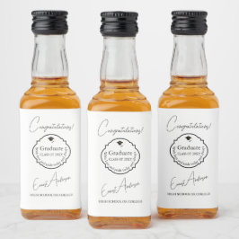 Etiqueta Para Botella De Licor Grado moderno blanco negro felicita la graduación