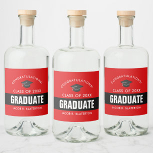 Etiqueta Para Botella De Licor Graduación en negro y rojo personalizada