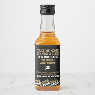 Etiqueta Para Botella De Licor Graduación Negro & Dorado No bebas & Conduce Mini