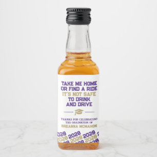 Etiqueta Para Botella De Licor Graduación púrpura y dorada no bebe ni conduce min