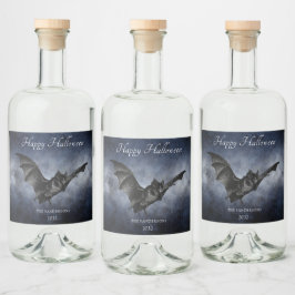 Etiqueta Para Botella De Licor Halloween Creepy Bat Volando Nave Oscura Personali