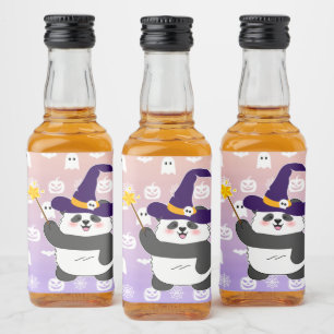 Etiqueta Para Botella De Licor Halloween Curte Baby Panda Witch Magic Wand