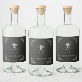 Etiqueta Para Botella De Licor Halloween de araña plateada