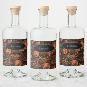 Etiqueta Para Botella De Licor Halloween negro y Naranja