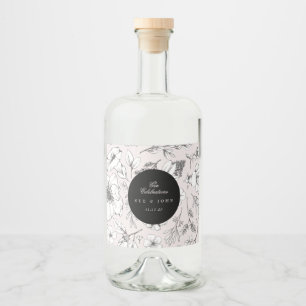 Etiqueta Para Botella De Licor Hermoso Boda de Rubor Floral Monograma esbozado