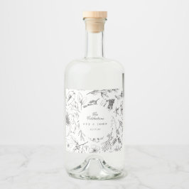 Etiqueta Para Botella De Licor Hermoso Monograma Floral Boda esbozado