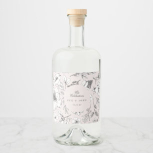 Etiqueta Para Botella De Licor Hermoso Monograma Floral Rosa Boda esbozado