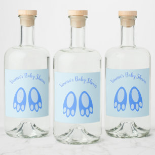 Etiqueta Para Botella De Licor Hermosos Pies de Conejito Niño Azul Cumpleaños de