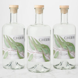 Etiqueta Para Botella De Licor Hojas de eucalipto con boda de sombras