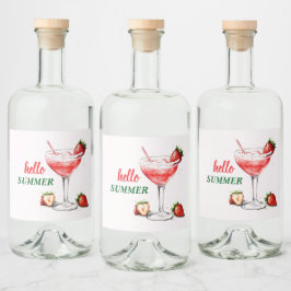 Etiqueta Para Botella De Licor Hola Verano | Etiqueta de Licor de Cóctel de Fresa