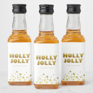 Etiqueta Para Botella De Licor Holly Jolly   Navidades divertidos White & Gold Mi