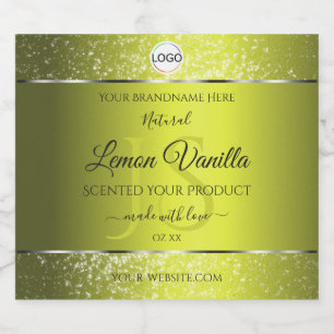 Etiqueta Para Botella De Licor Iniciales con logotipo de plata amarilla Purpurina