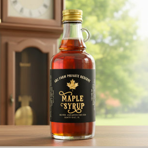 Etiqueta Para Botella De Licor Jarabe de Arce Reserva Privada Black & Gold Leaf