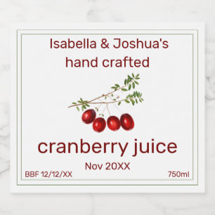 Etiqueta Para Botella De Licor Jugo de Cranberry casero con amor