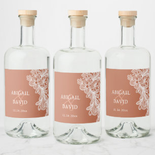 Etiqueta Para Botella De Licor Lace blanco en el Boda de Terracotta