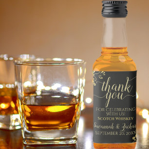 Etiqueta Para Botella De Licor Lacy Gold sobre el Boda negro gracias Mini