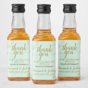 Etiqueta Para Botella De Licor Lacy Gold sobre la Boda verde de la menta Gracias