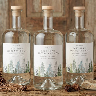 Etiqueta Para Botella De Licor Last Trail Pine Forest Camping Bachelorette Party