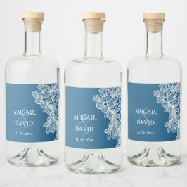 Etiqueta Para Botella De Licor Lazo blanco sobre el Boda azul