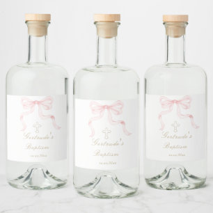 Etiqueta Para Botella De Licor Lazo rosa de bautizo niña