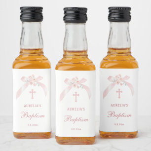 Etiqueta Para Botella De Licor Lazo rosa floral bautizo mini