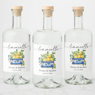 Etiqueta Para Botella De Licor Limoncello Calligraphy Watercolor Lemons Blue Box