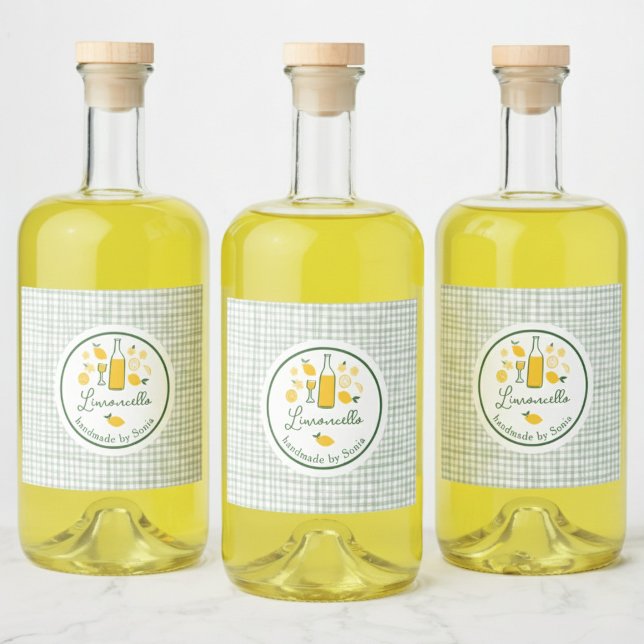 Etiqueta Para Botella De Licor Limoncello Lemonade Lemon Gingham PERSONALIZADO he (Limoncello Lemonade Lemon Gingham Handmade CUSTOM Liquor Bottle Label
)