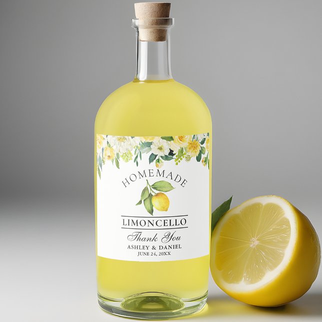Etiqueta Para Botella De Licor Limoncello Watercolor Lemon Floral (Customize to change text size, color or text style.)