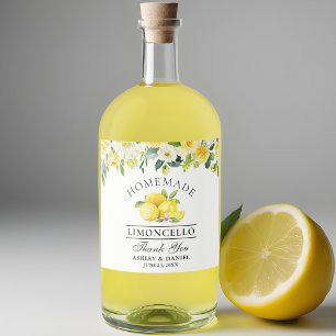 Etiqueta Para Botella De Licor Limoncello Watercolor Lemons Floral