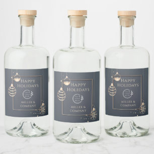 Etiqueta Para Botella De Licor Logotipo Felices Fiestas Navidades Corporativo Mod