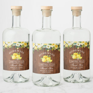 Etiqueta Para Botella De Licor Madera Floral Limoncello Lemons