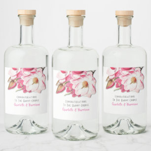 Etiqueta Para Botella De Licor Magnolia floral rosada elegante matrimonio