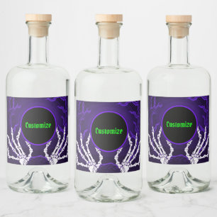 Etiqueta Para Botella De Licor Manos esqueléticas moradas