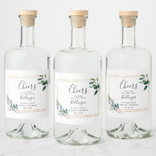 Etiqueta Para Botella De Licor Marco de oro Verde Hojas de Eucalipto