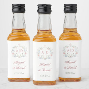 Etiqueta Para Botella De Licor Marco floral elegante Monogramas Bodas religiosos